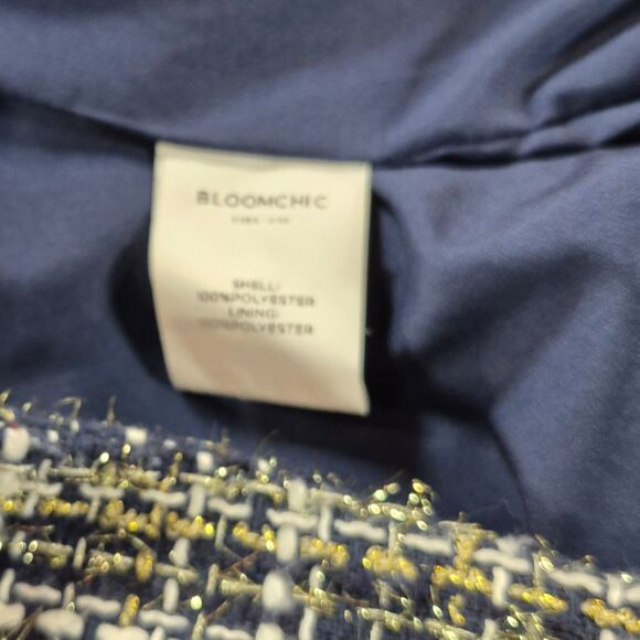 BloomChic Elegant Tweed Blazer with Gold Buttons Blue/White Metallic Gold 18-20 - Picture 3 of 11